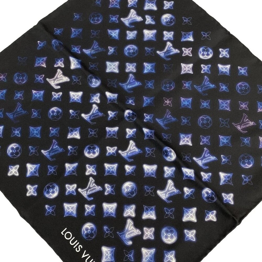 Authentic LOUIS VUITTON Black Navy White IS1221 Scarf br386-112625